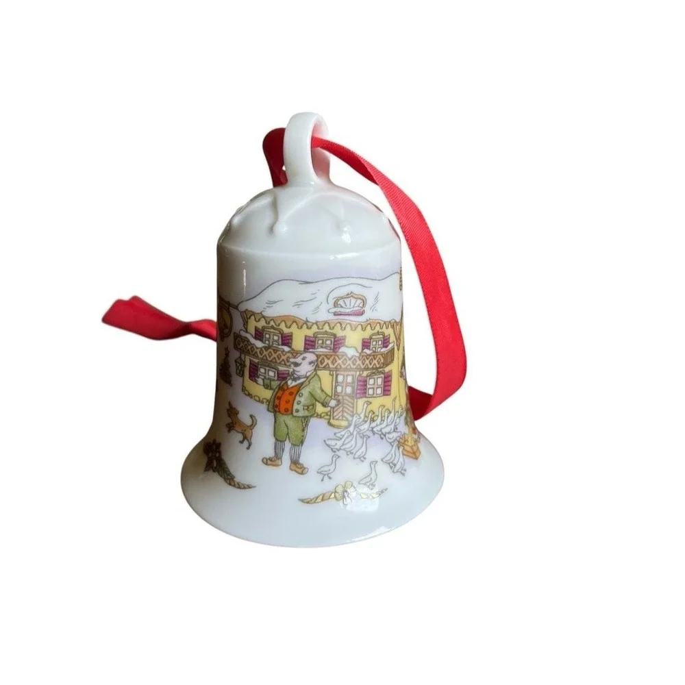 At the Goose Inn Christmas Bell Ornament 1992 Weihnachts Glock Porcelain Germany